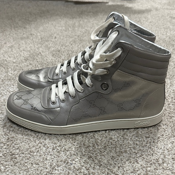 Gucci Size Men's Shoes -Silver Gray High-Top Sneakers Rare